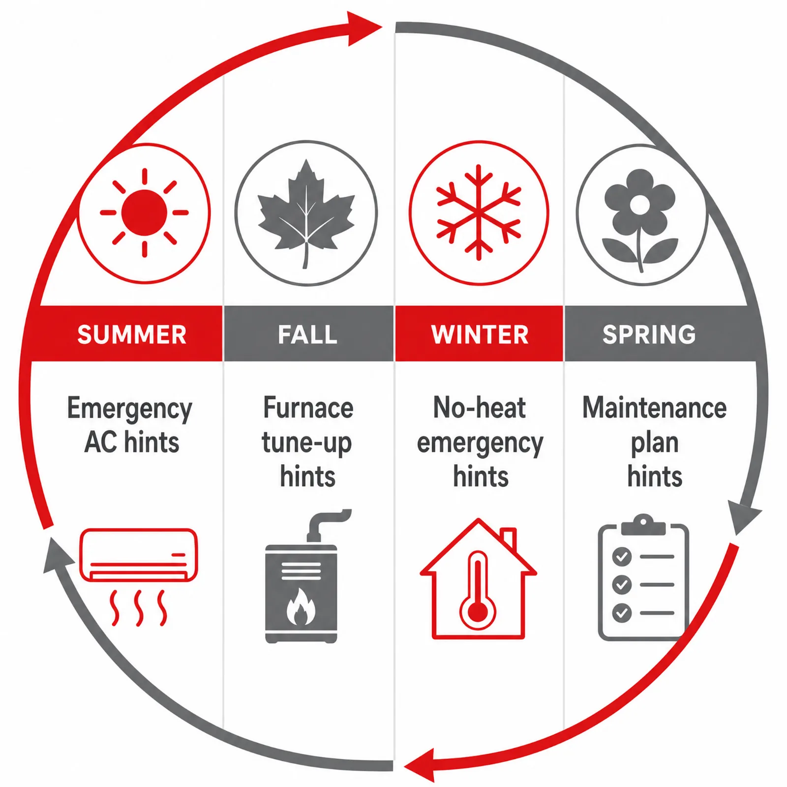 Seasonal calendar showing which ChatGPT context hints HVAC contractors should run in summer, fall, winter, and spring